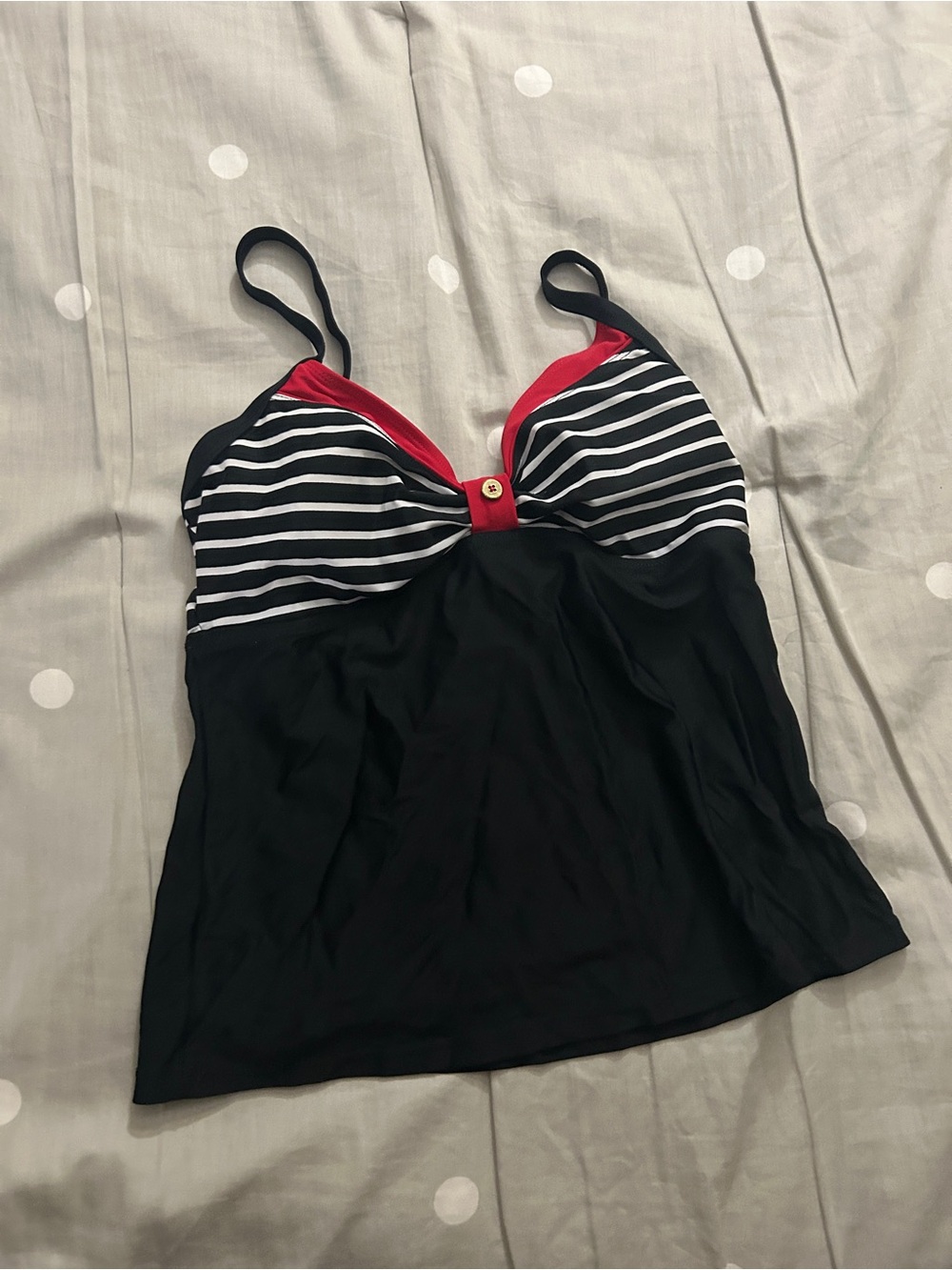 Black & White Striped Tankini Top with Red Trim